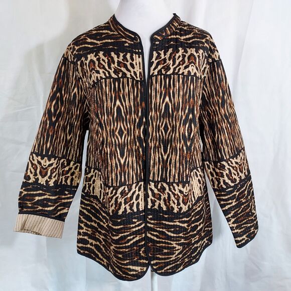 NWT Catherines Womens Quilted Reversible Jacket Size 1X Brown Black Lightweight - Picture 2 of 13